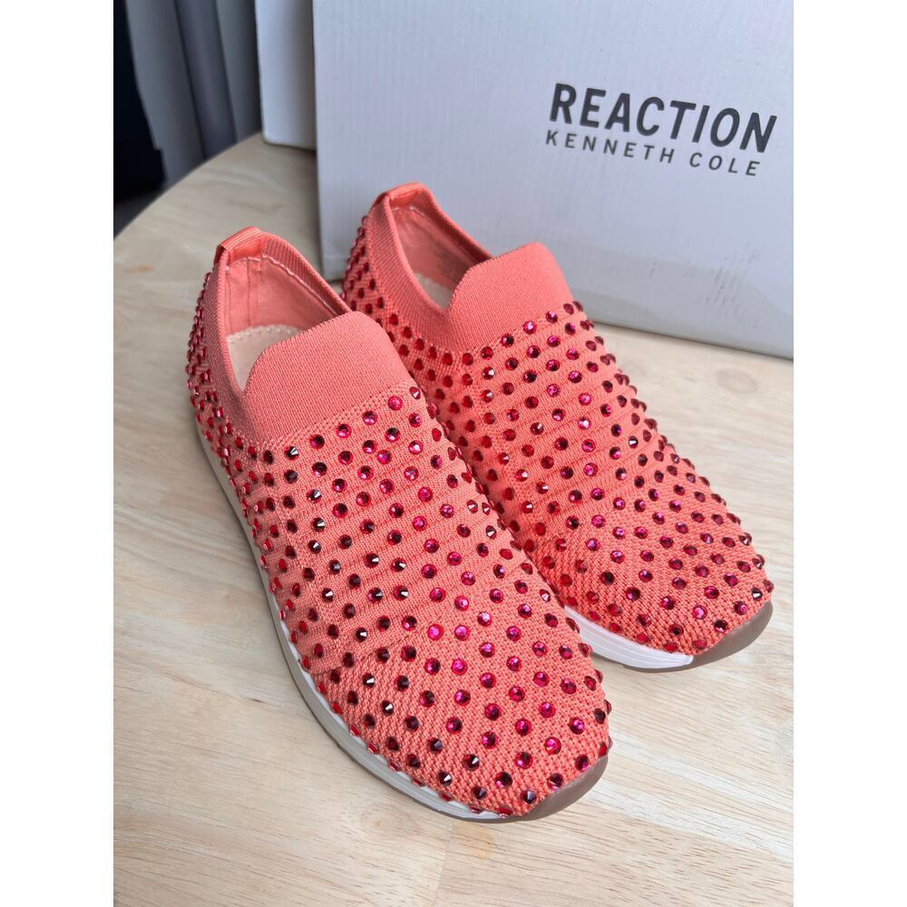 ☀️Kenneth Cole Reaction Rhinestone  Sneakers Coral  Pink Slip On NWB Size 5